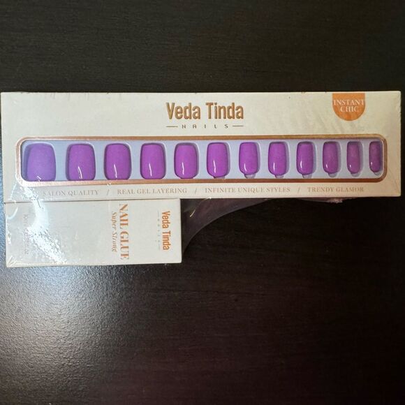 Press On Nails Glossy Violet Pink Purple Acrylic Fake Nails Glue Stick-On C3 - Picture 2 of 7